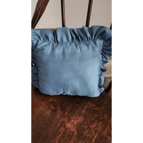 Vintage Handmade Baby Pillow With Appliqued Bear And Blue Ruffle - Picture 5 of 5